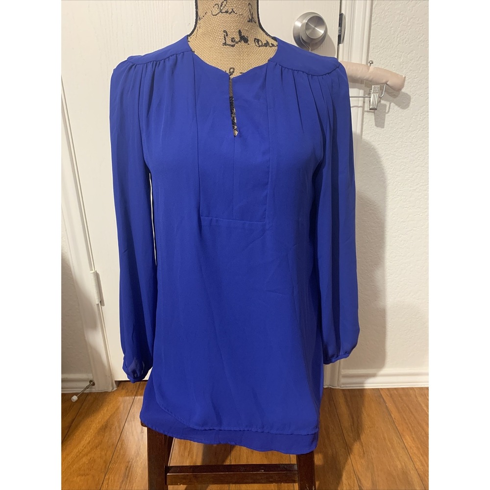 chicos 1 Royal Blue Women's Blouse Long Sleeves Fancy 100% Polyester
